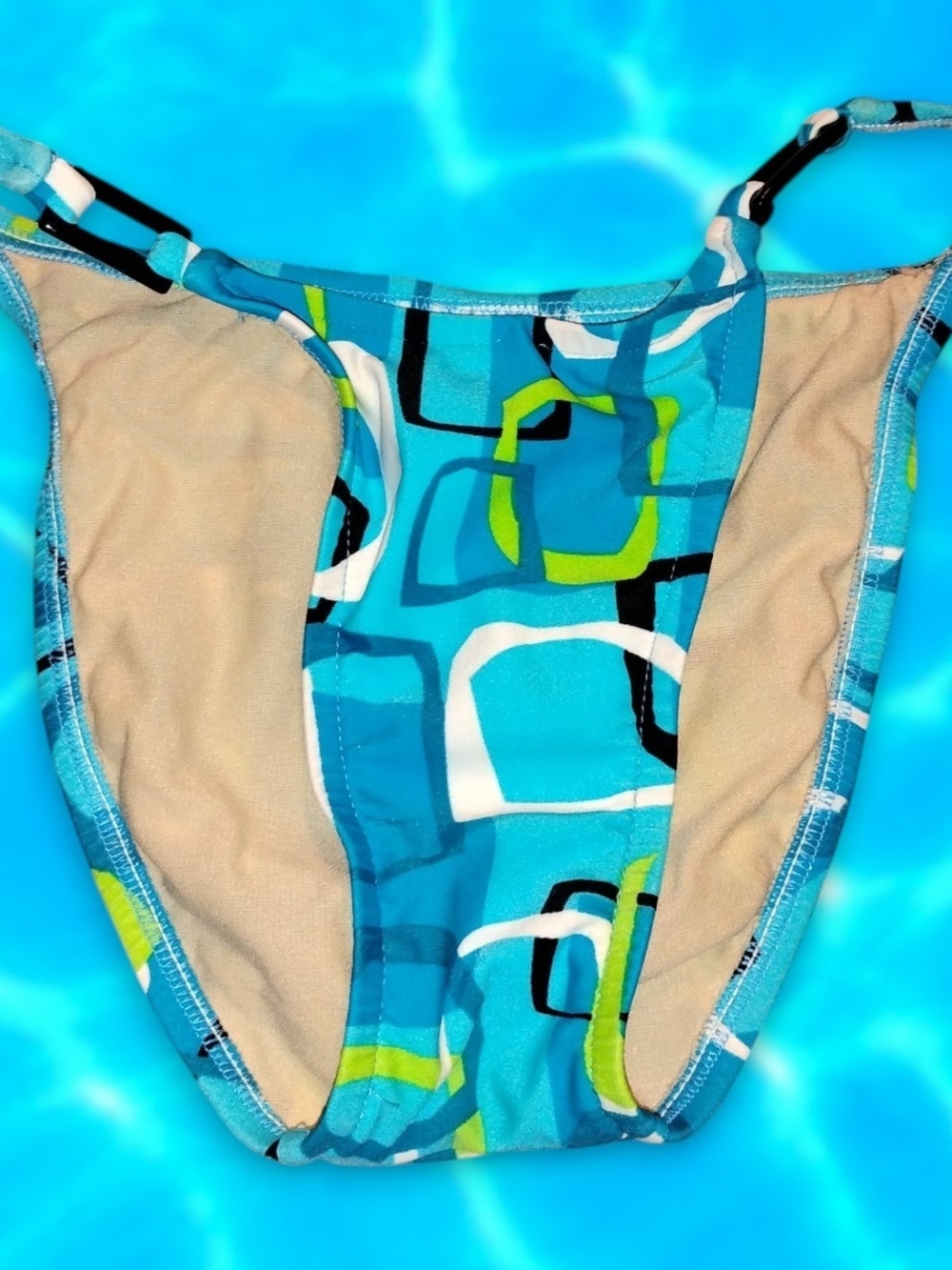 VINTAGE RAMPAGE Swim 💙💚Blue Geo Print Bikini Bottom